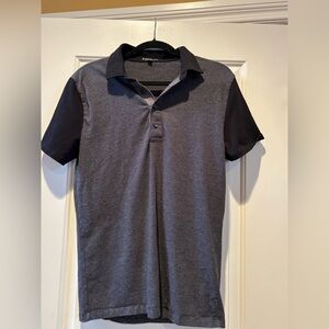 Express Heather Gray and Black Polo Shirt